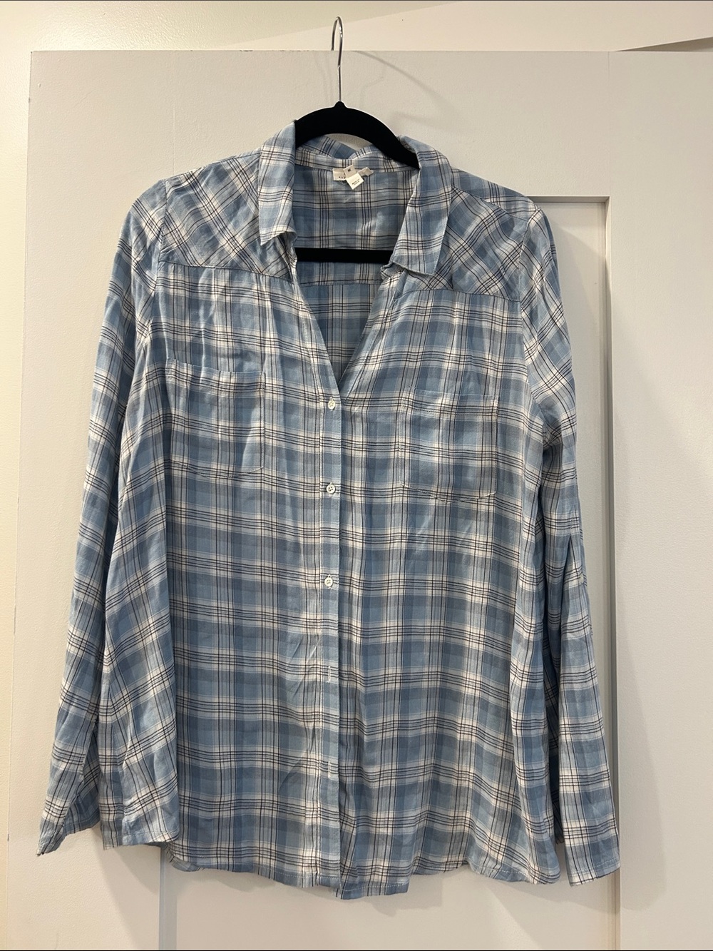 Soft Joie Light Blue Plaid Button-Up Shirt, Super Soft, Medium